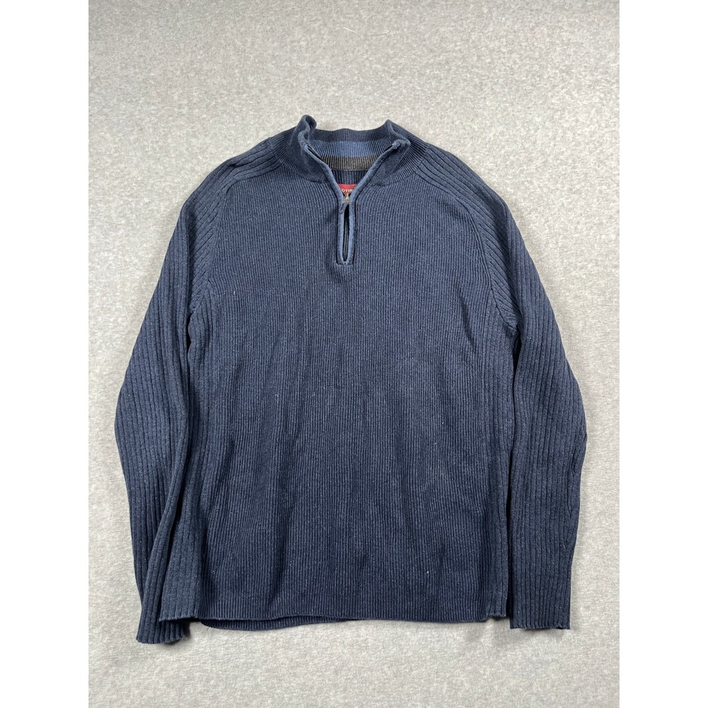 Covington Quarter Zip Pullover Mens L Navy Blue Ribbed Cotton Casual Classic